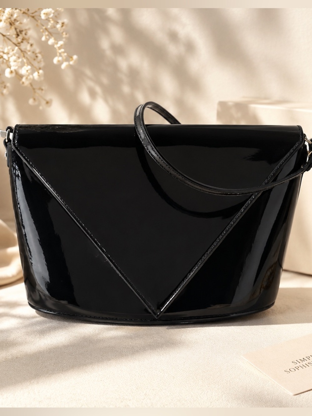 Marc Jacobs Black Patent Leather Shoulder Bag with Geometric Flap